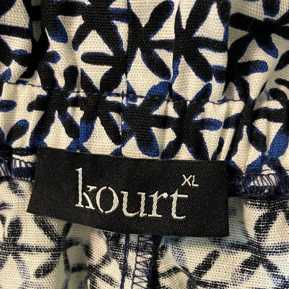 Kourt Cropped Navy blue White Floral Wide Leg Pants Geometric XL XLarge Crop - Picture 8 of 9